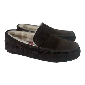 Vineyard Vines Men’s Chocolate Brown Suede Shearling Lined Slippers